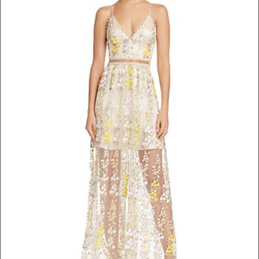 AQUA beaded embroidered maxi dress